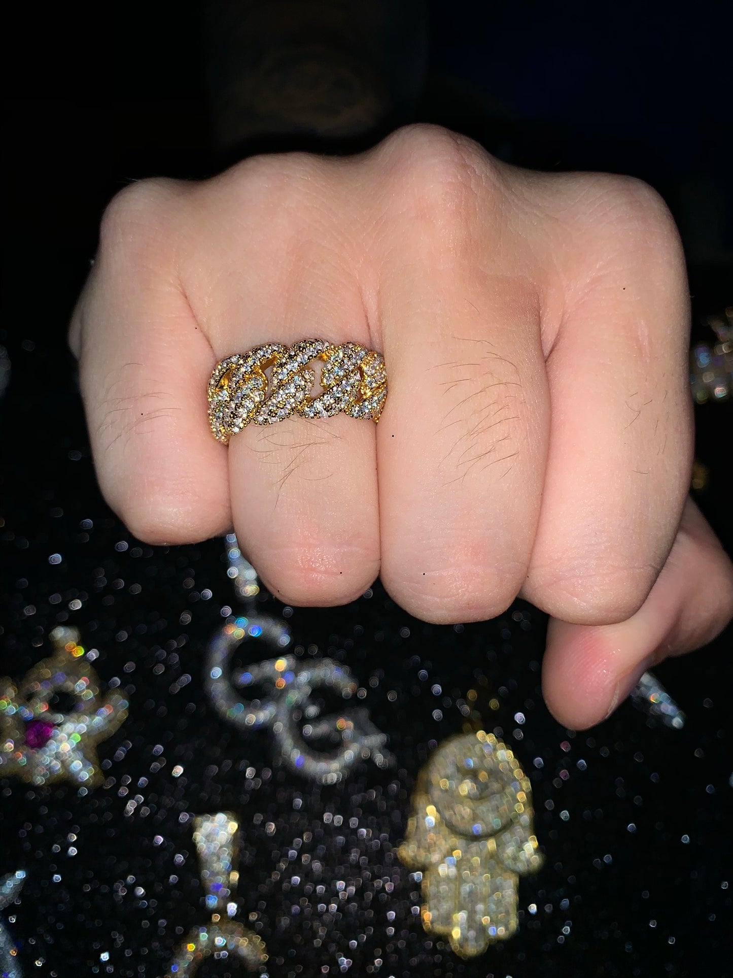 Anillo cuban link, oro laminado iced out, (4 micras)