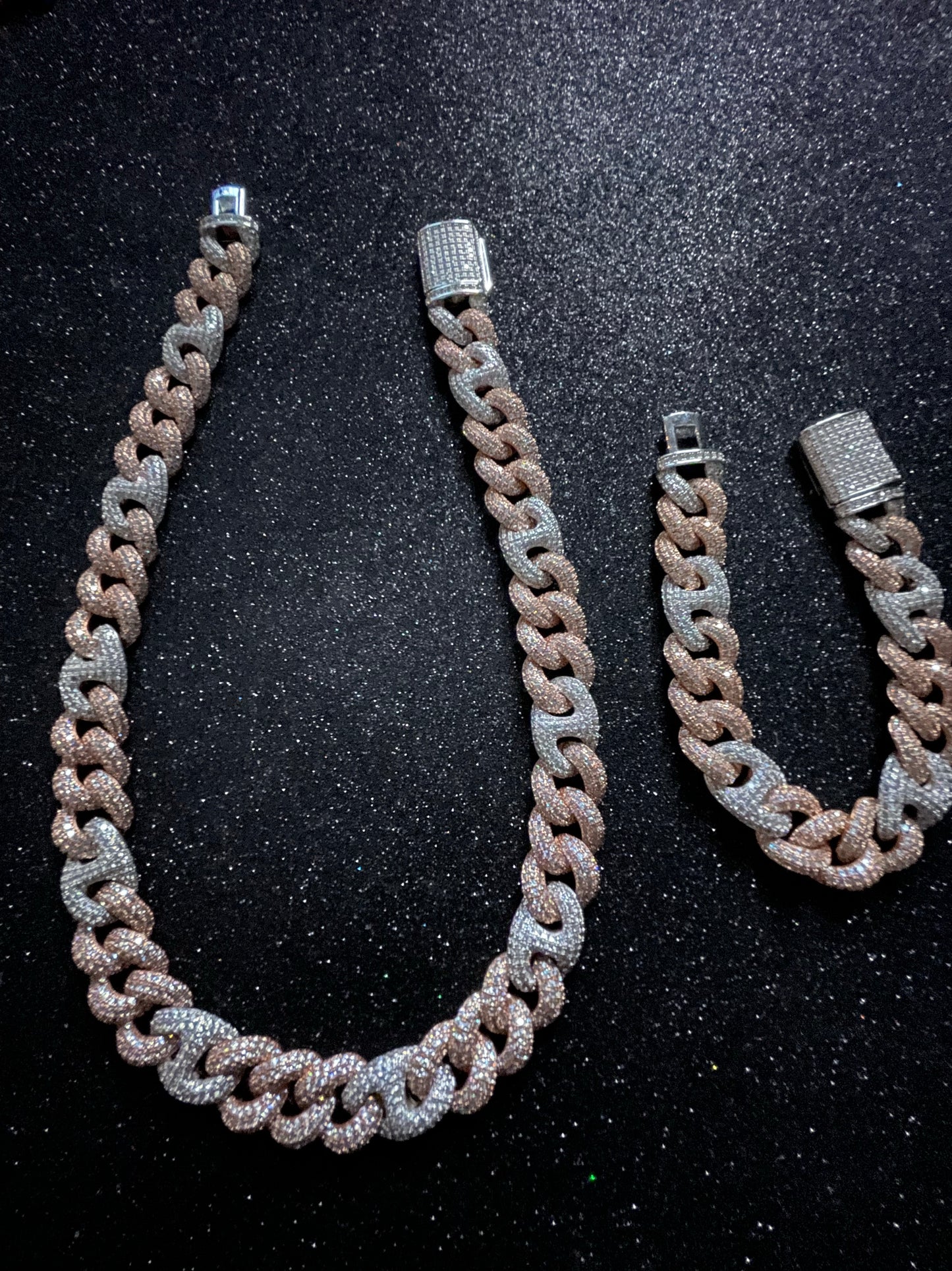 Conjunto de Cadena y brazalete bicolor rose and white gold