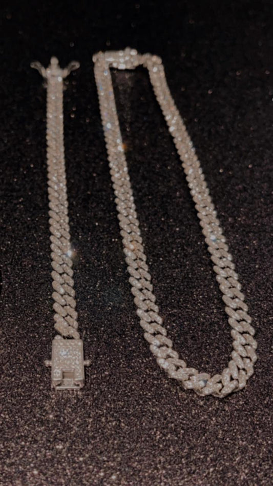 Conjunto cadena y brazalete 8 mm, oro blanco laminado 4 micras de 18 quilates