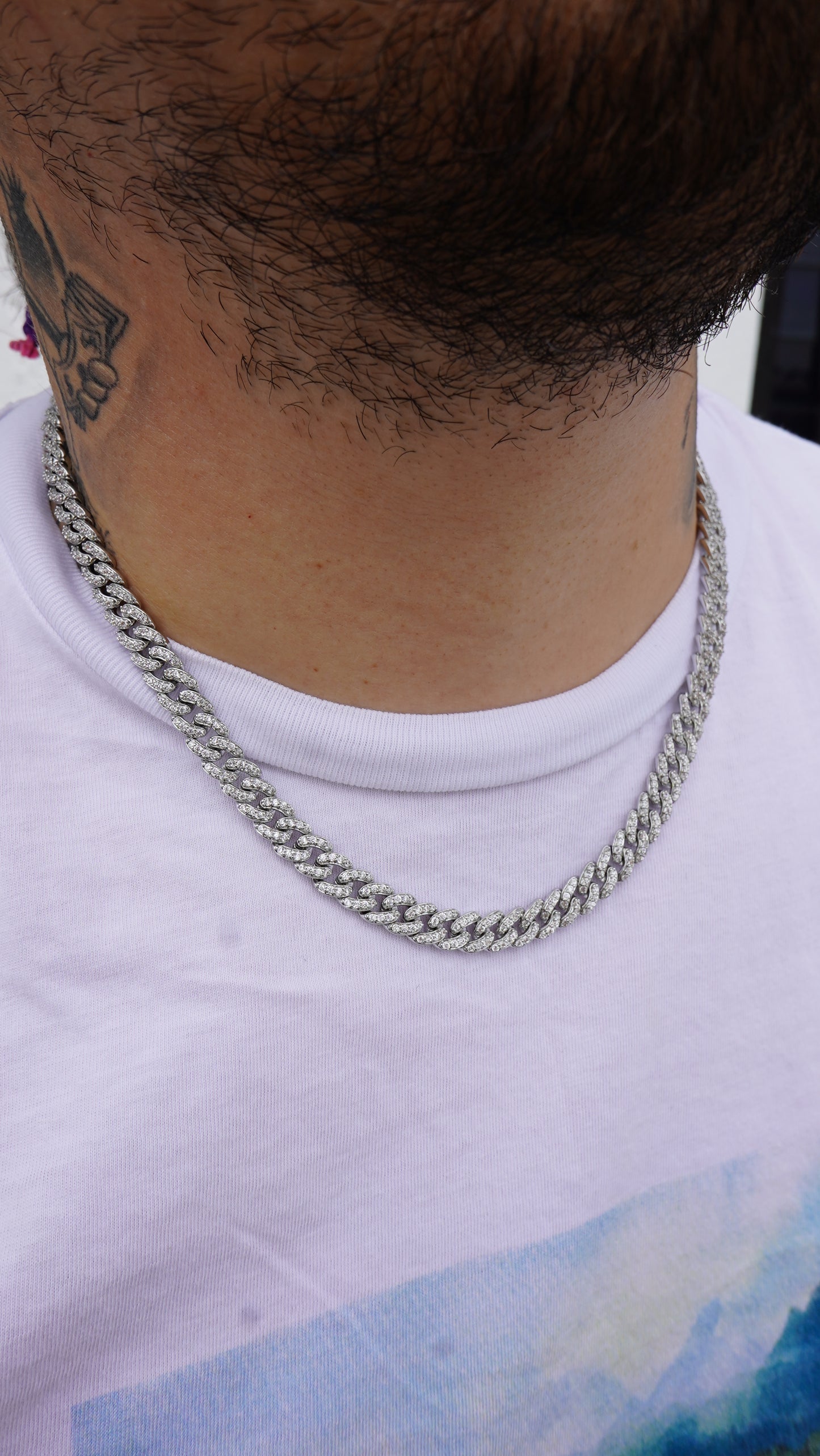 Cadena cuban link whitegold laminado en oro blanco 18k (22 micras) 8 mm broche de caja