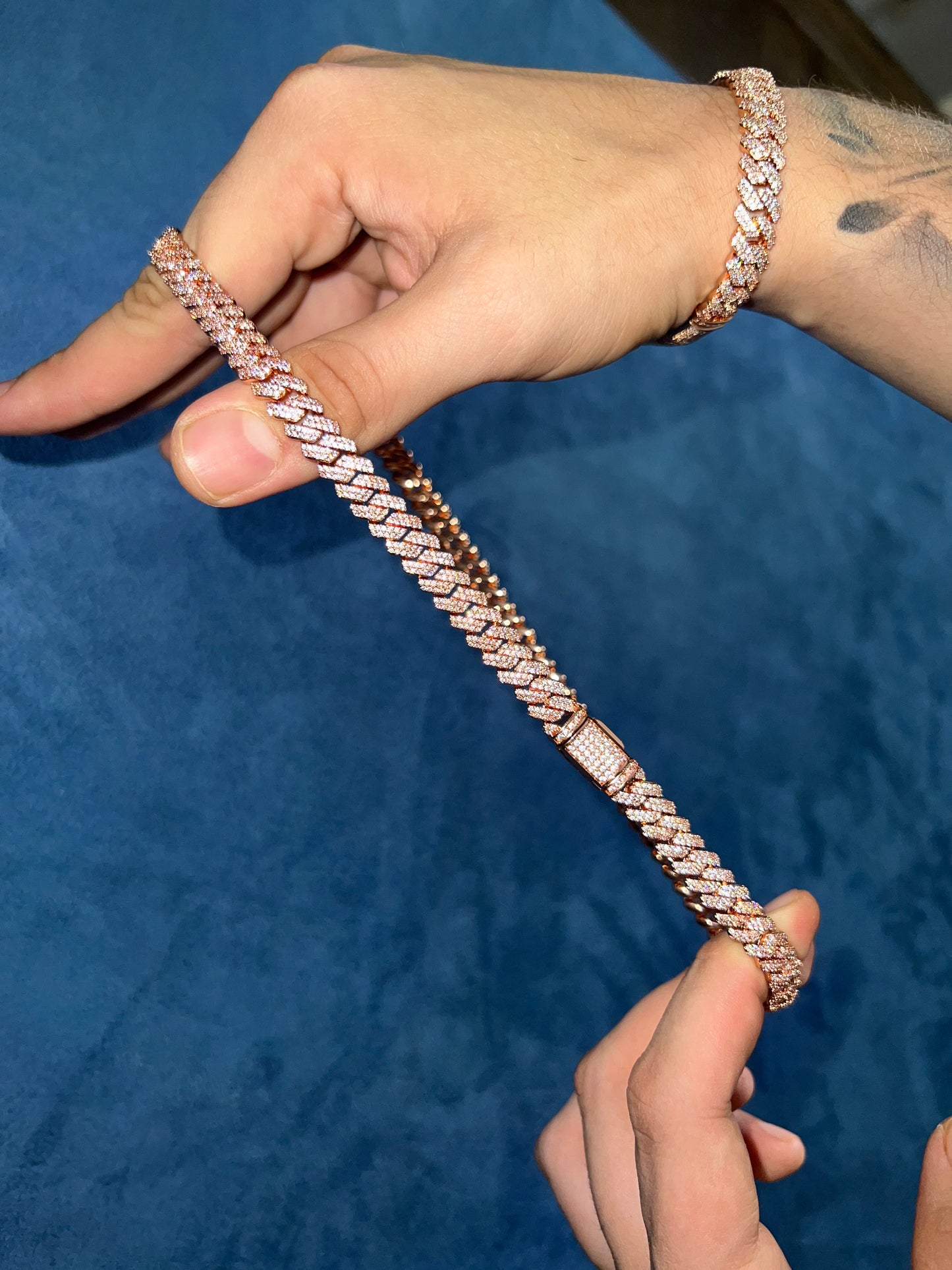 Conjunto Cadena y brazalete laminado en oro rosa de 18 k ( 22 micras)
