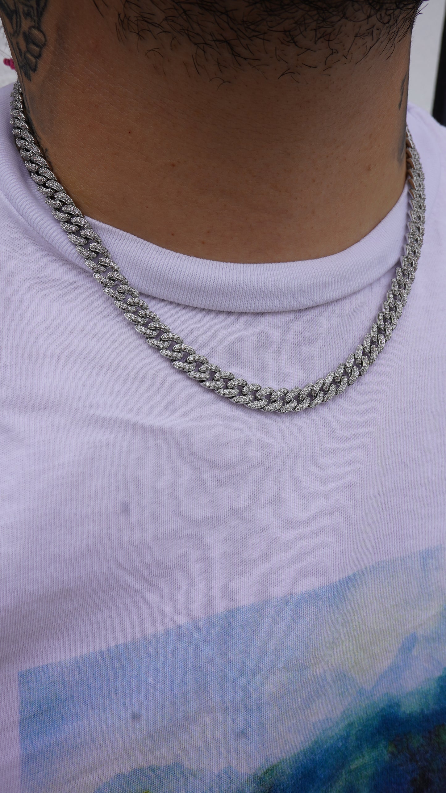 Cadena cuban link whitegold laminado en oro blanco 18k (22 micras) 8 mm broche de caja