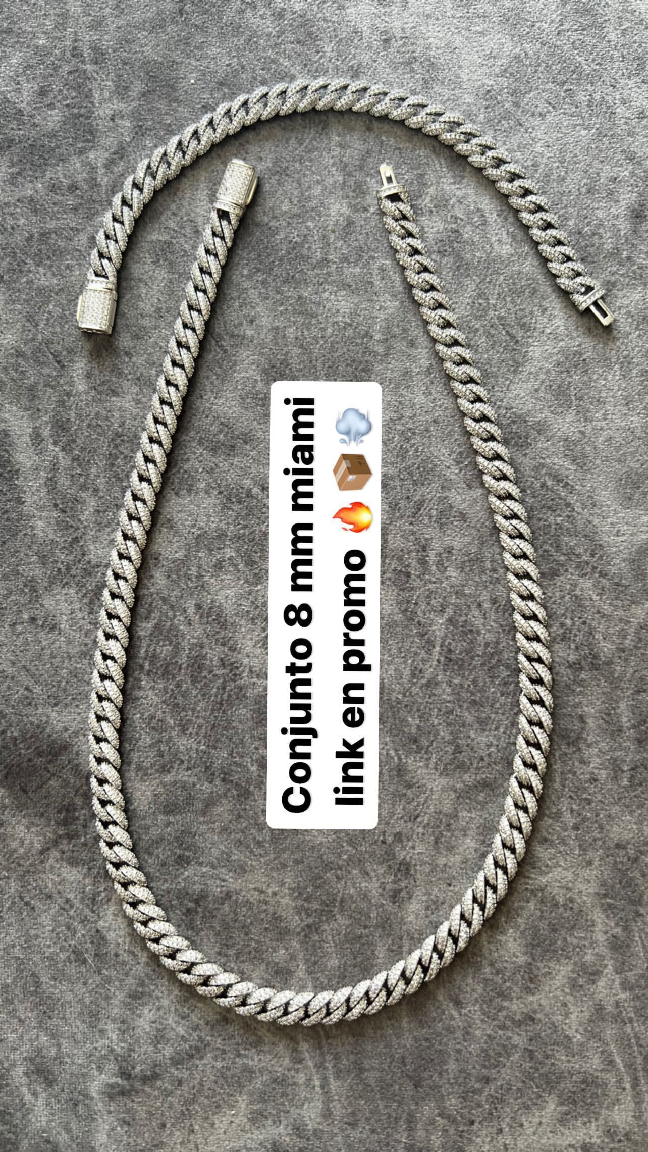 Conjunto Cadena y brazalete Miami link laminado en oro blanco de 18 k ( 22 micras)