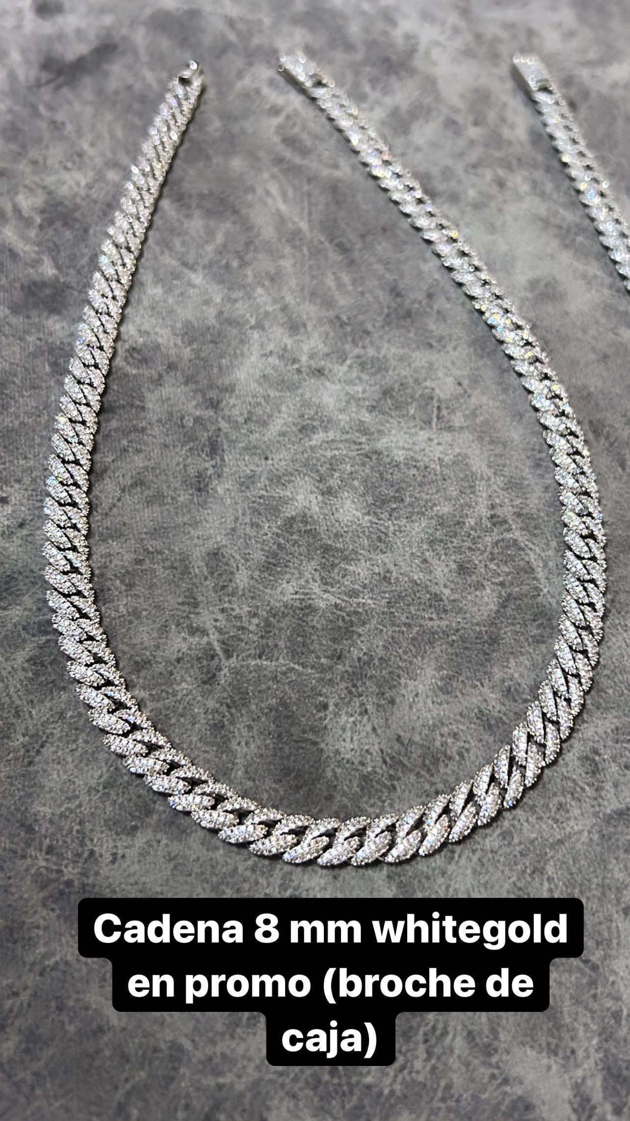 Conjunto Cadena y brazalete Miami link laminado en oro blanco de 18 k ( 22 micras)