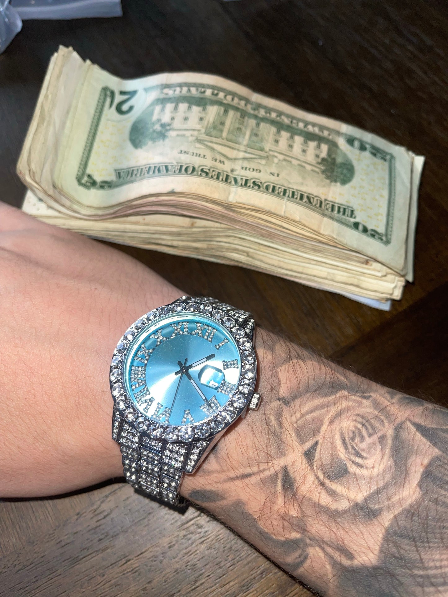 Reloj full ice circonita cubica (CZ) (blue saphire) laminado en oro blanco 18 k