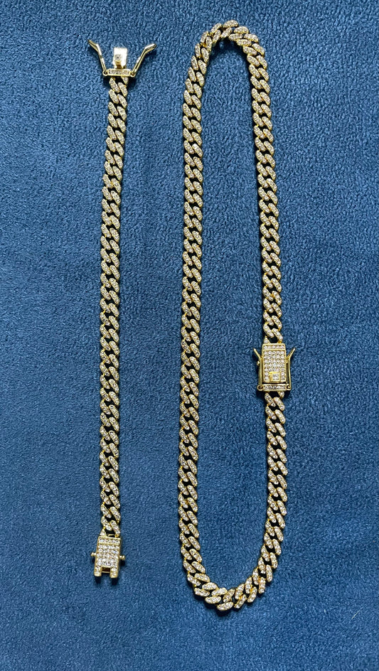Conjunto cadena y brazalete 8 mm, dorado, laminado 4 micras de 18 quilates