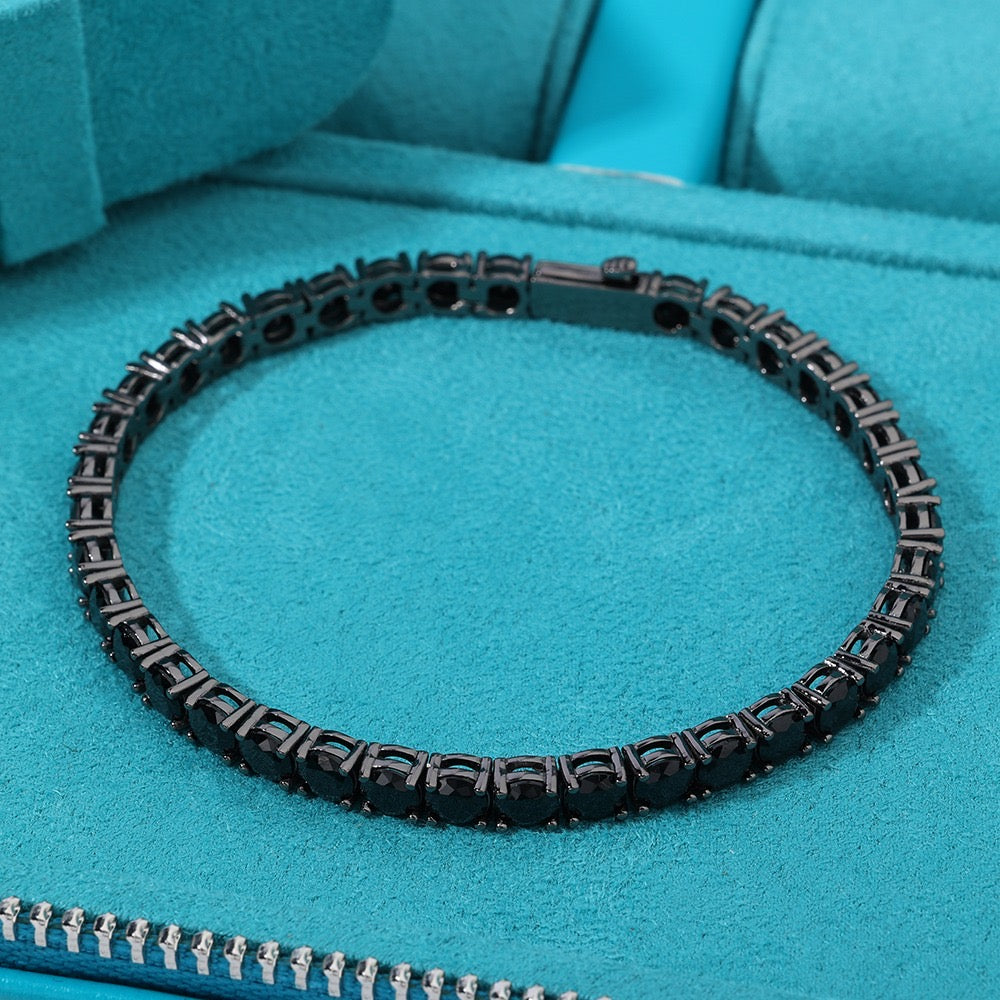 Brazalete full  black tennis  5 mm tennis plated 18k box clasp premium quality 2025