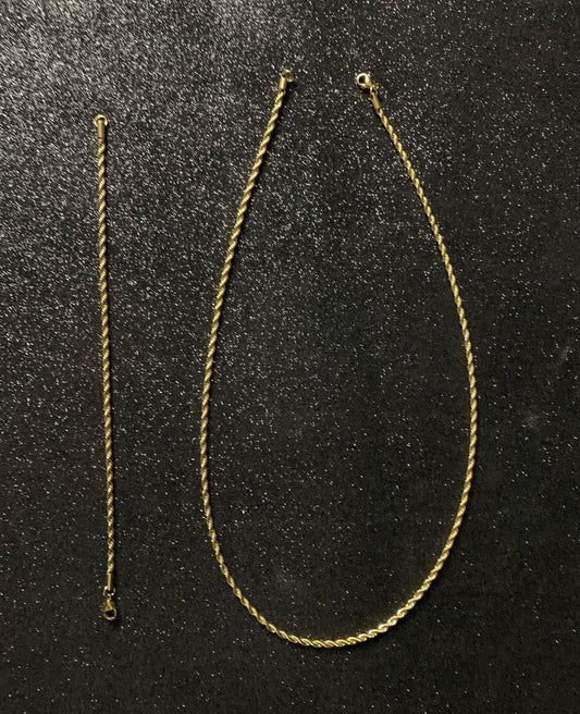 Conjunto cadena y brazalete torzal 2mm, laminado oro 18k