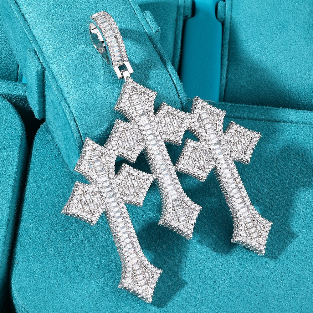 Dije triple cross full iced baguette white gold 2025