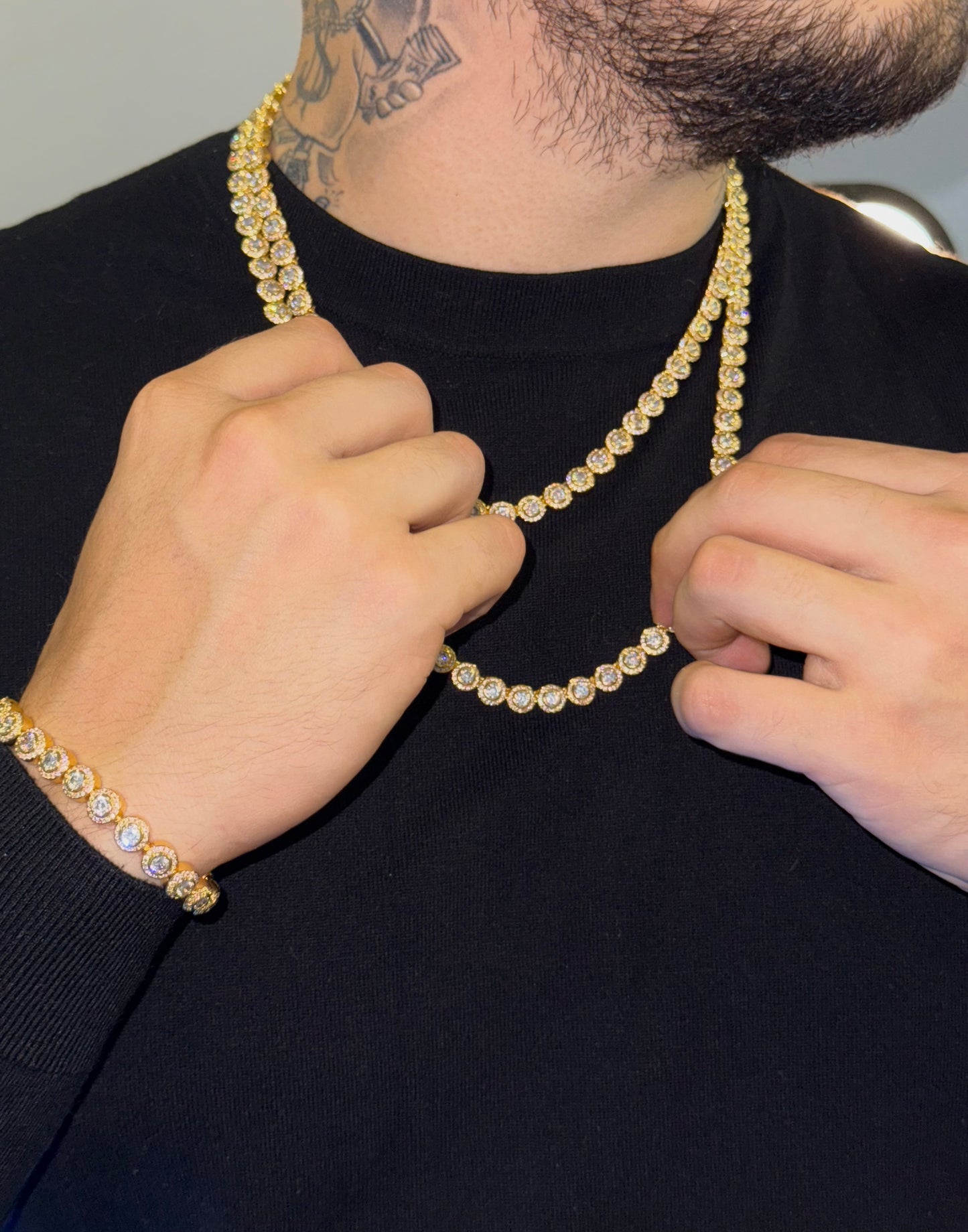 Cadena y brazalete circle tennis chain golden plated circonita cubica (CZ)