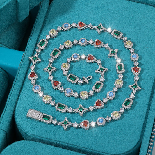 Color gemstone chain broche de caja 22 micras plated 2025