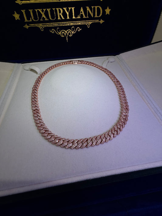 8 mm prong link rose gold chain cadena Fully iced out