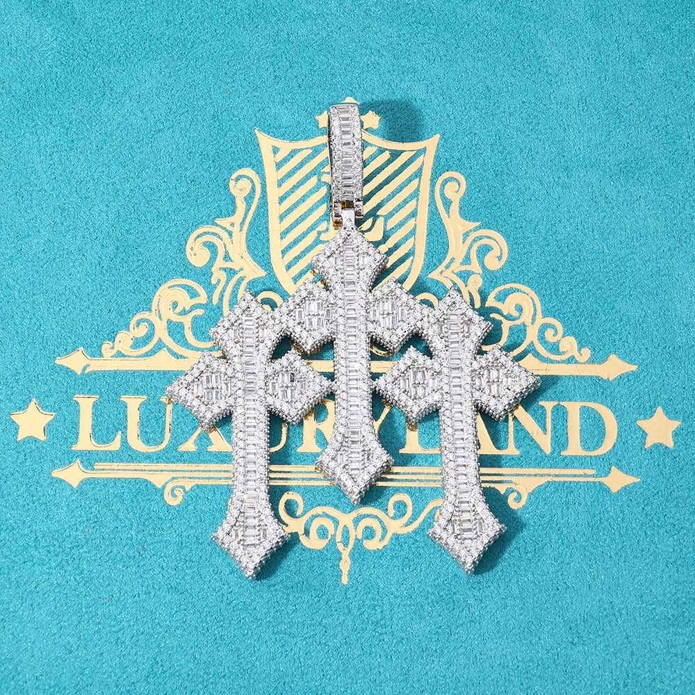 Dije triple cross full iced baguette white gold 2025