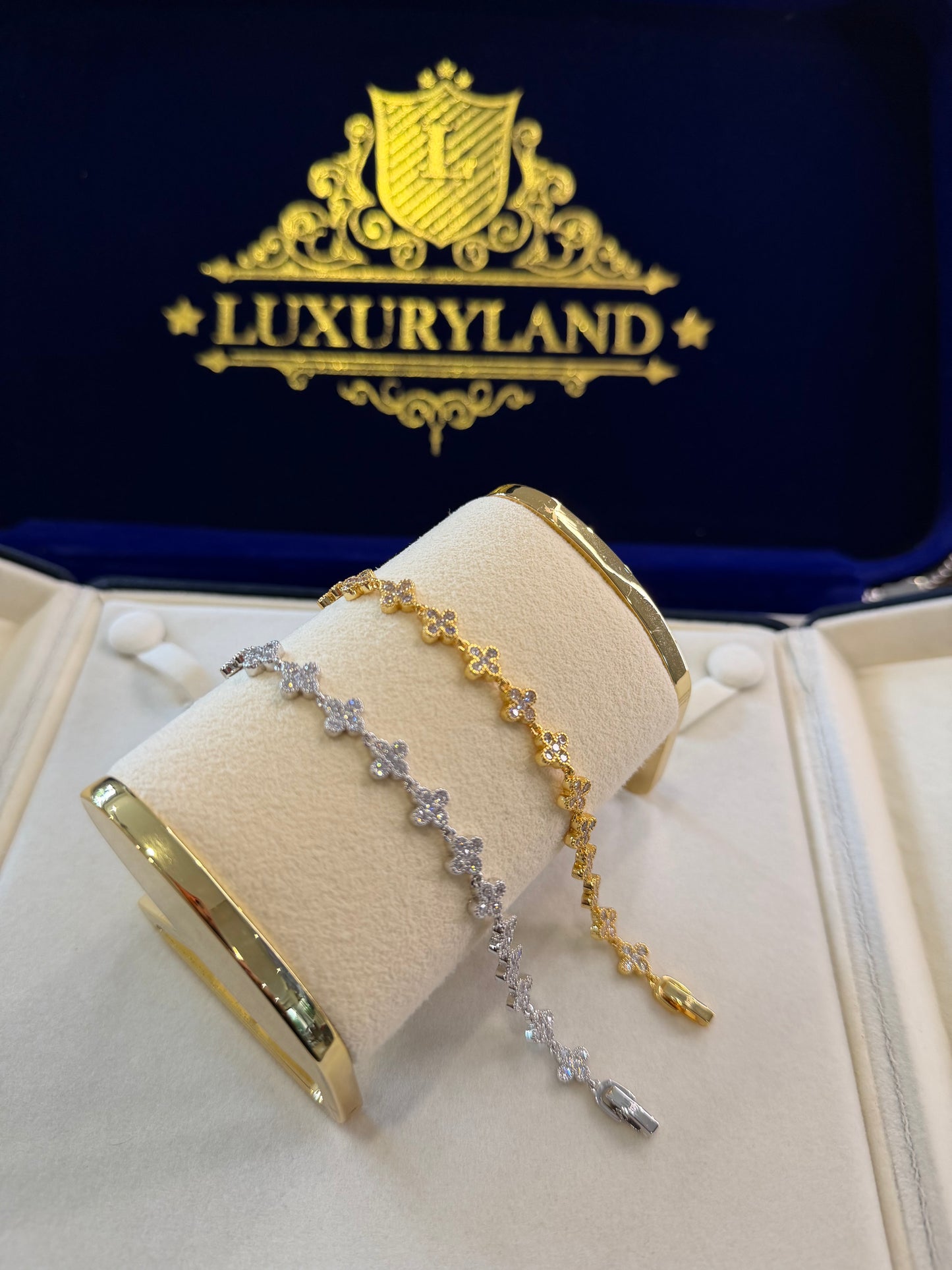 Combo de brazaletes VC mini full iced golden x whitegold