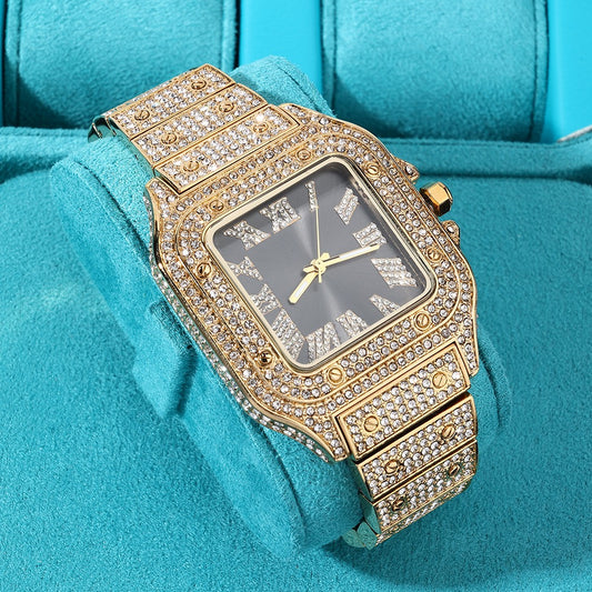 Square CRTR type reloj golden & black full ice 2025