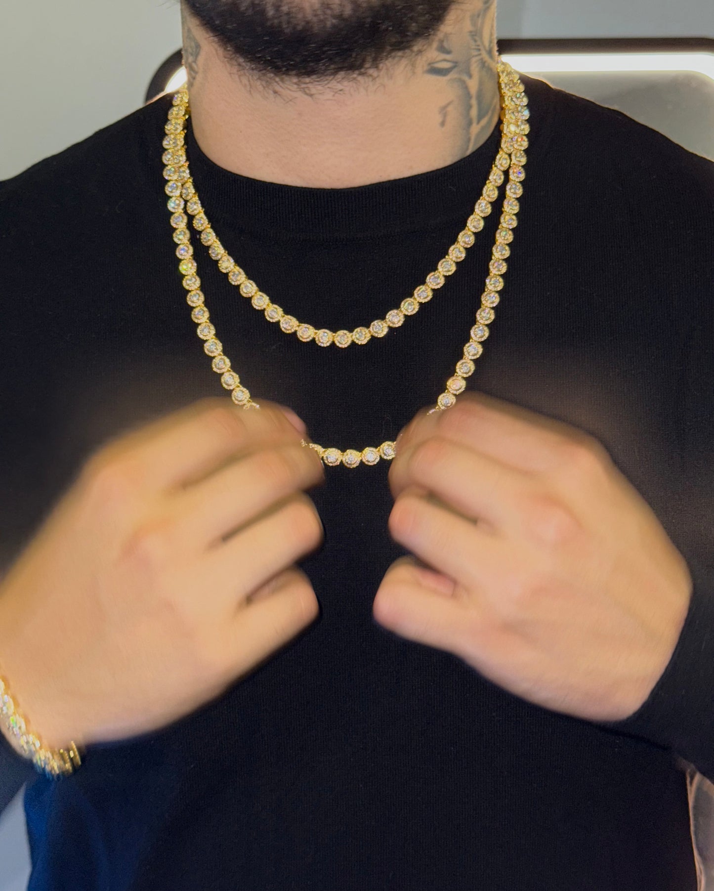 Cadena y brazalete circle tennis chain golden plated circonita cubica (CZ)