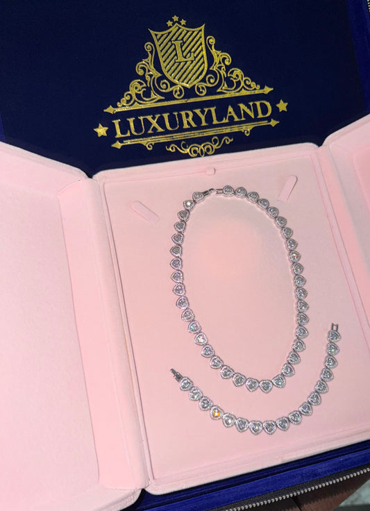 Cadena y brazalete full hearts tennis white gold DAMA