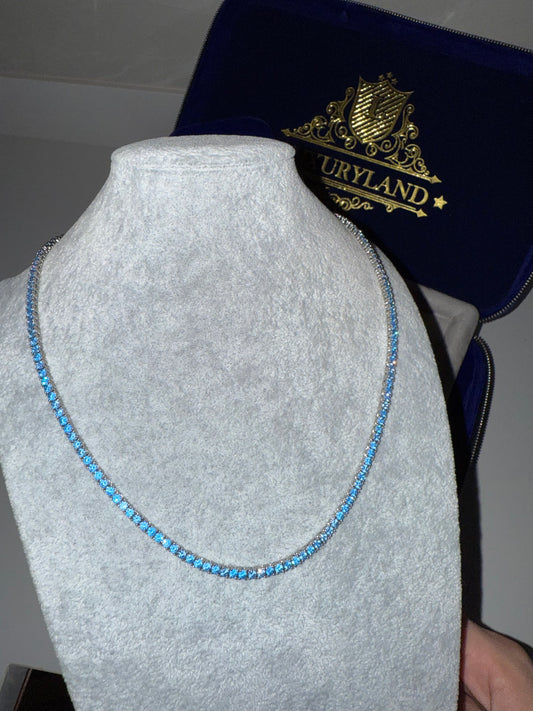 Cadena tennis blue 3 mm broche de caja whitegold 18k