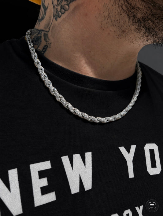 Cadena torzal full ￼iced out 6 mm whitegold