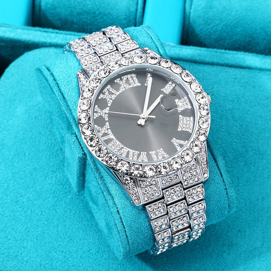 Reloj full ice circonita cubica (CZ) (black saphire) laminado en oro blanco 18 k. Colección 2025
