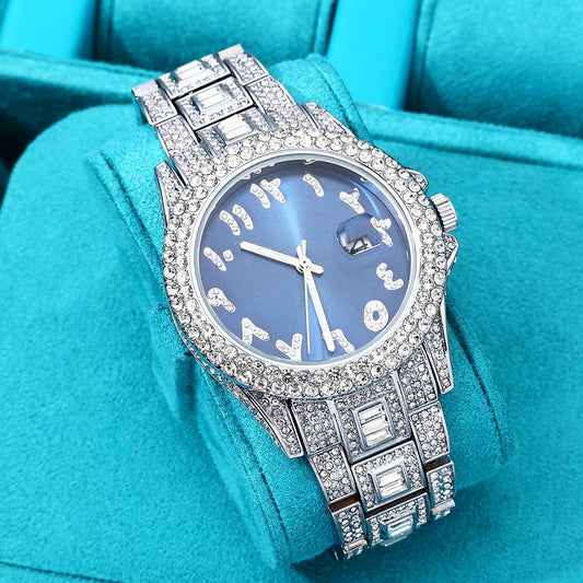 Reloj Blue  full iced circonita cubica (CZ) números arábigos. Colección 2025