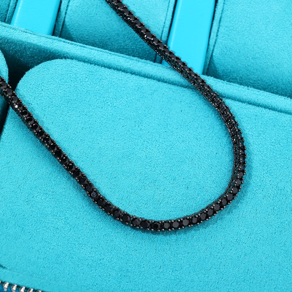 Black tennis chain negro 3 mm brillante che de caja whitegold plated 18k 2025