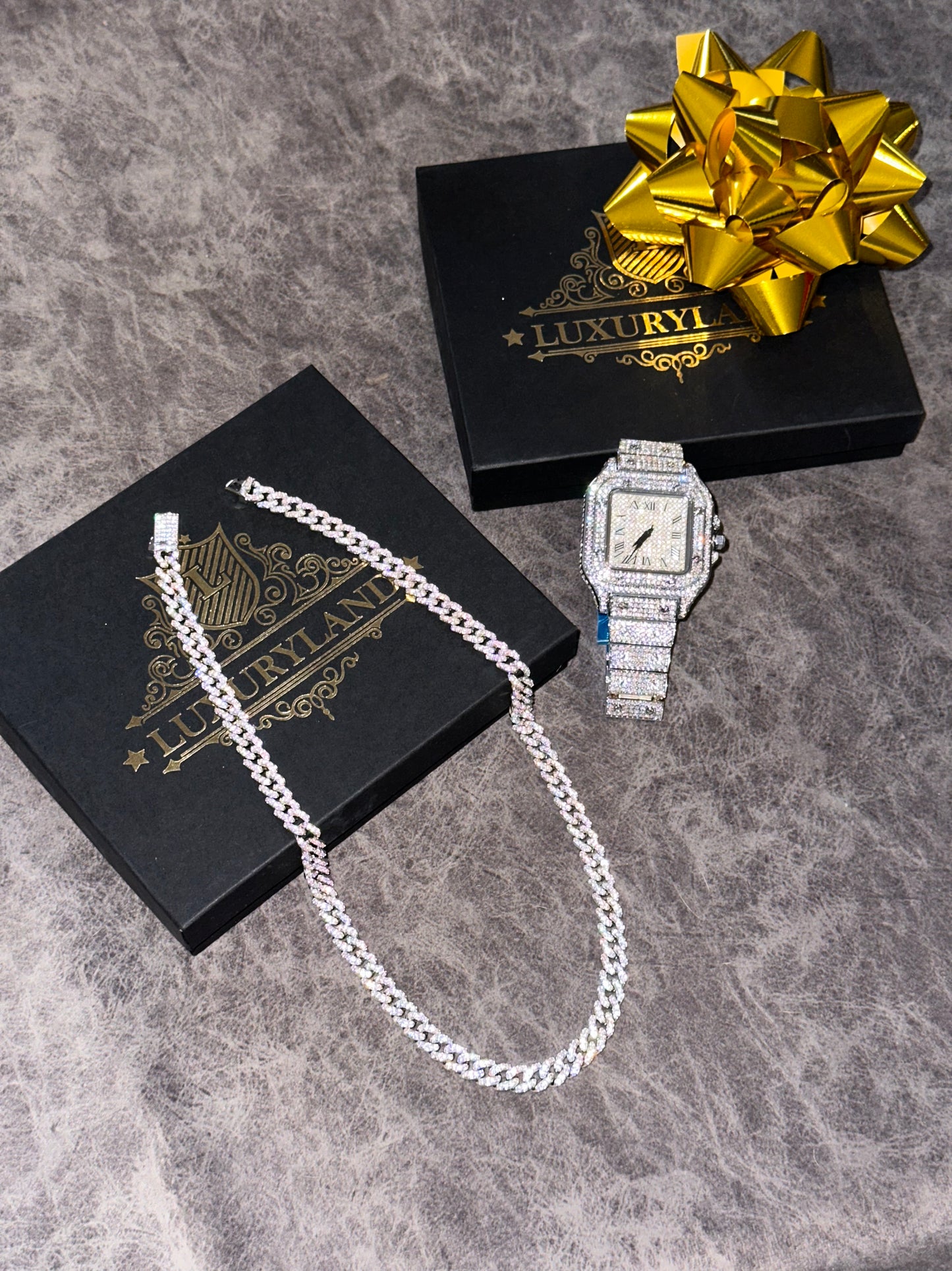 COMBO cadena cuban link 7mm y reloj CRTR full iced