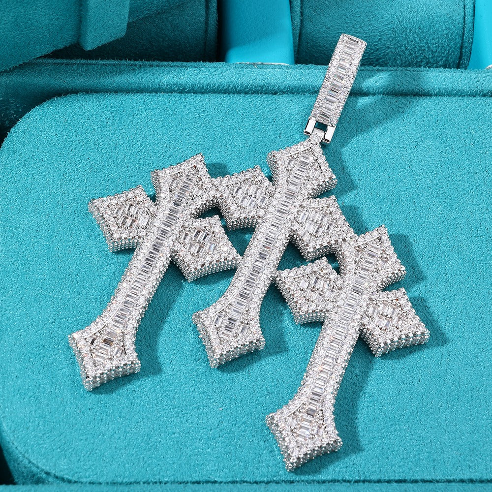 Dije triple cross full iced baguette white gold 2025