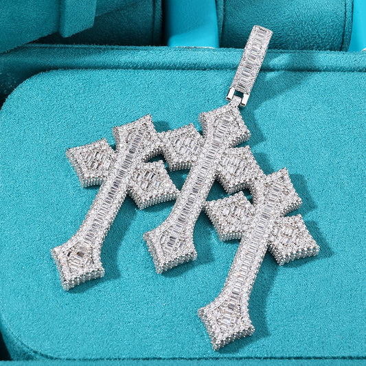 Dije triple cross full iced baguette white gold 2025
