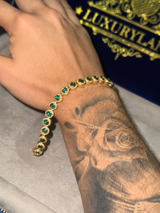 Circle tennis bracelet gold and green  18k plated
