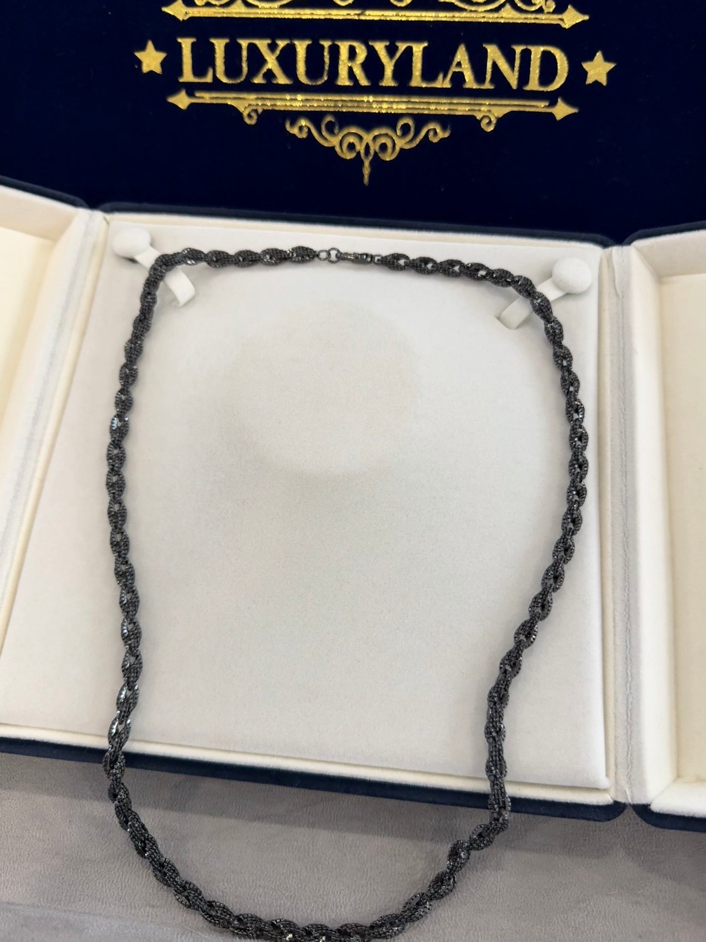 Combo cadena tennis 5mm VC white gold x black + Cadena torzal rope 6mm full black con incrustaciones