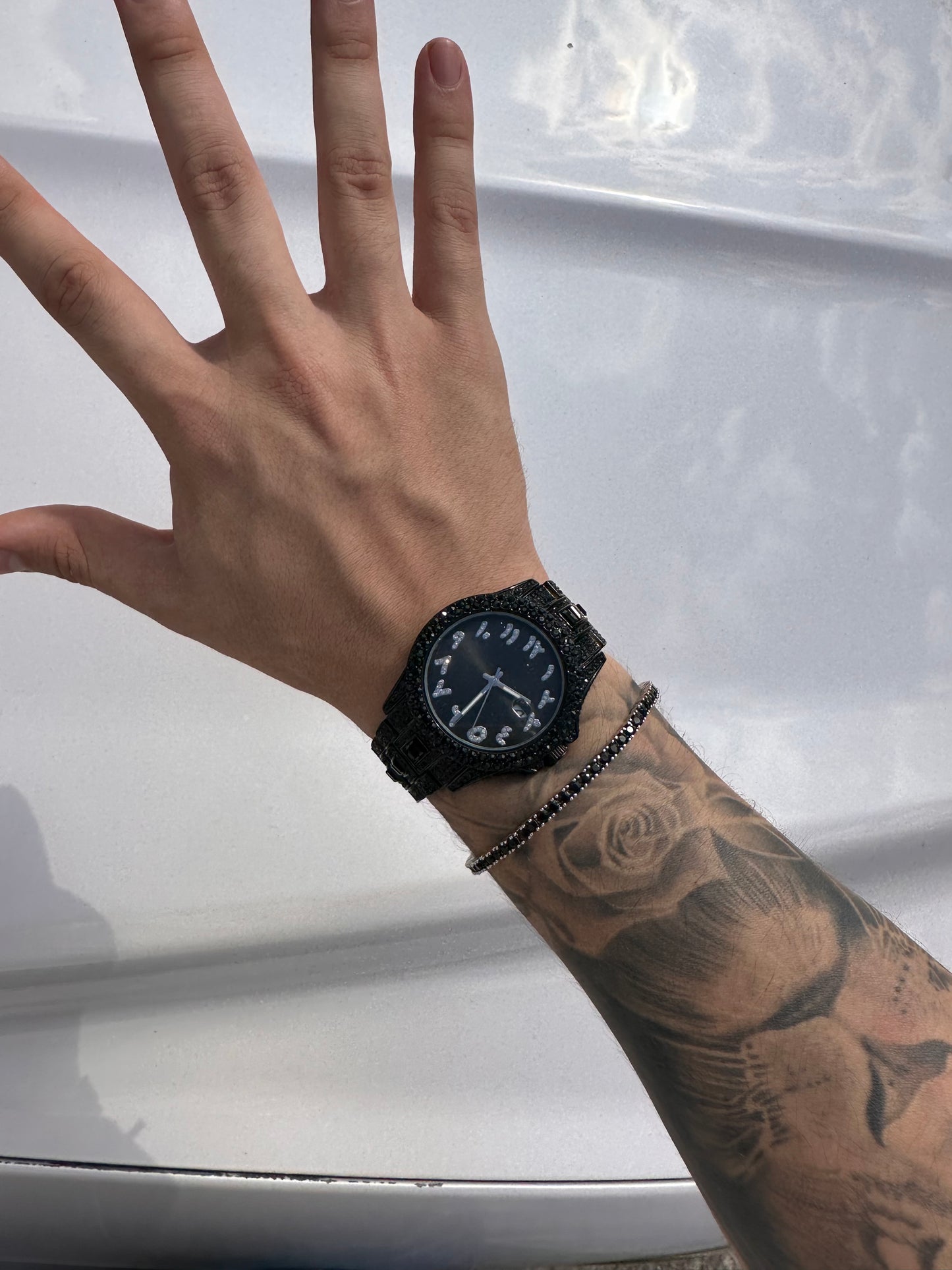 Combo reloj black y brazalete tennis black 3 mm