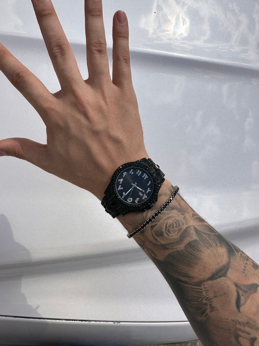 Combo reloj black y brazalete tennis black 3 mm