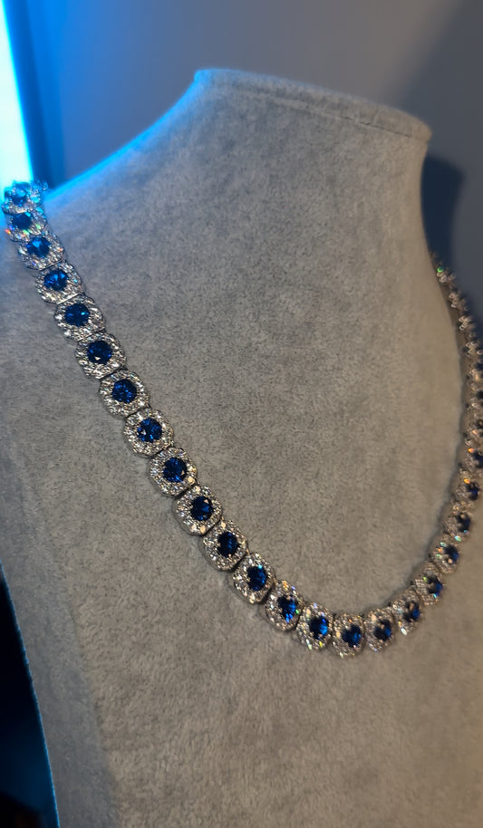 Cluster chain cadena 10mm white gold x blue