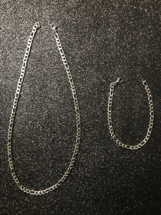 Conjunto cadena y pulso tejido CRTR, laminado 4 micras oro blanco de 18 kilates