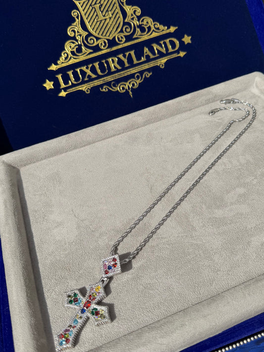 Dije de cruz Vitral con torzal whitegold 3 mm