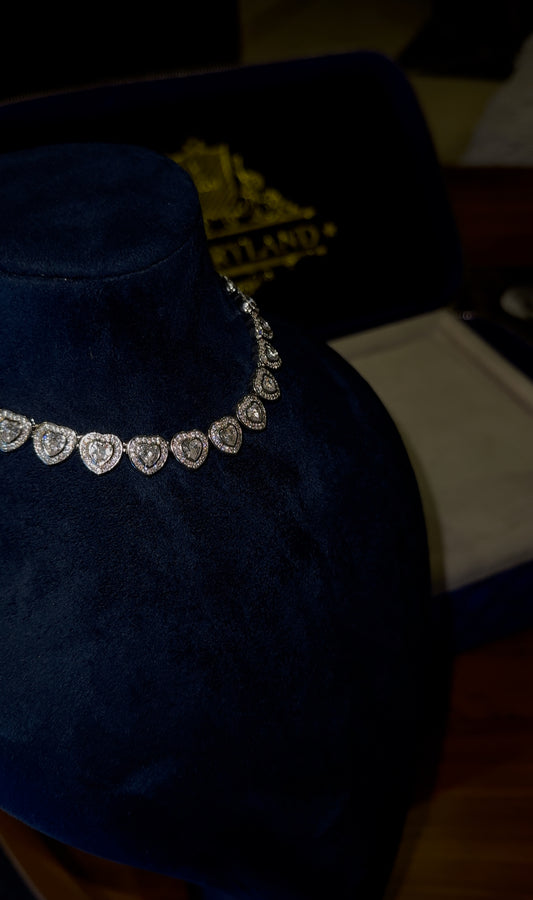 Gargantilla de corazones tennis whitegold plated 18k 22 micras