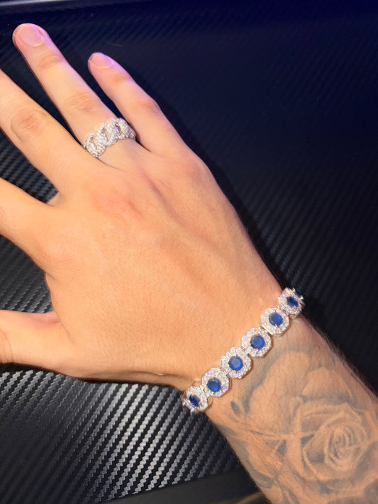 Combo brazalete cluster king Blue and whitegold y anillo cuban link 10 mm