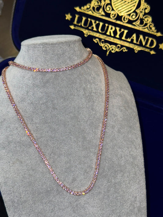Cadena y brazalete pink tennis 3mm