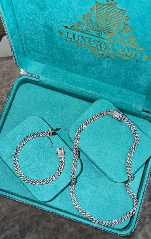 Conjunto cadena y brazalete 8 mm, oro blanco laminado 22 micras de 18k