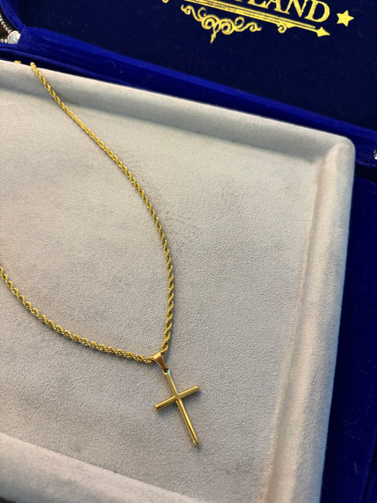 Dije de cruz  y cadena torzal 3mm ()