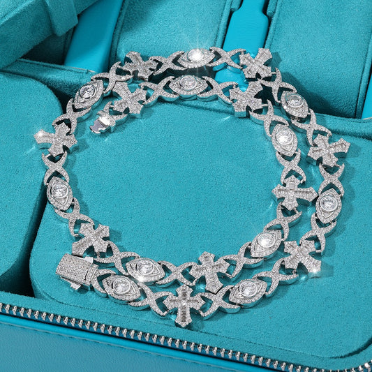 Cadena cross-eye full iced whitegold plated 18k 22 micras 2025