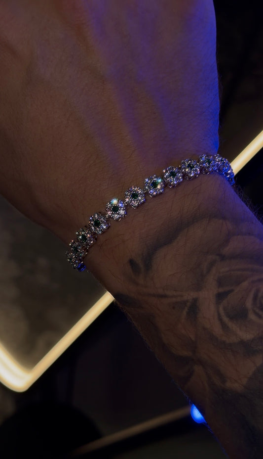 Brazalete octagon esmerald whitegold plated
