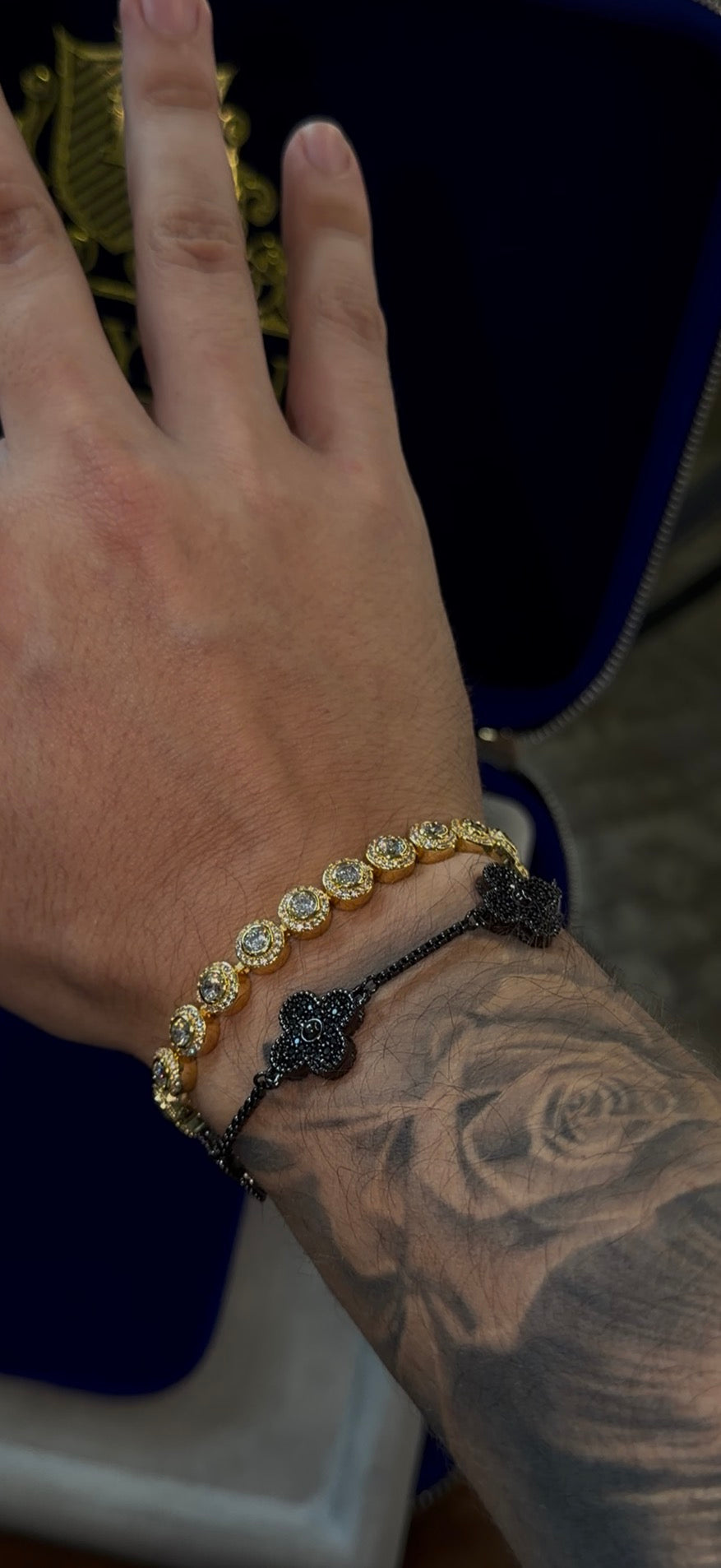 Combo duo VC FULL BLACK y circle tennis golden plated