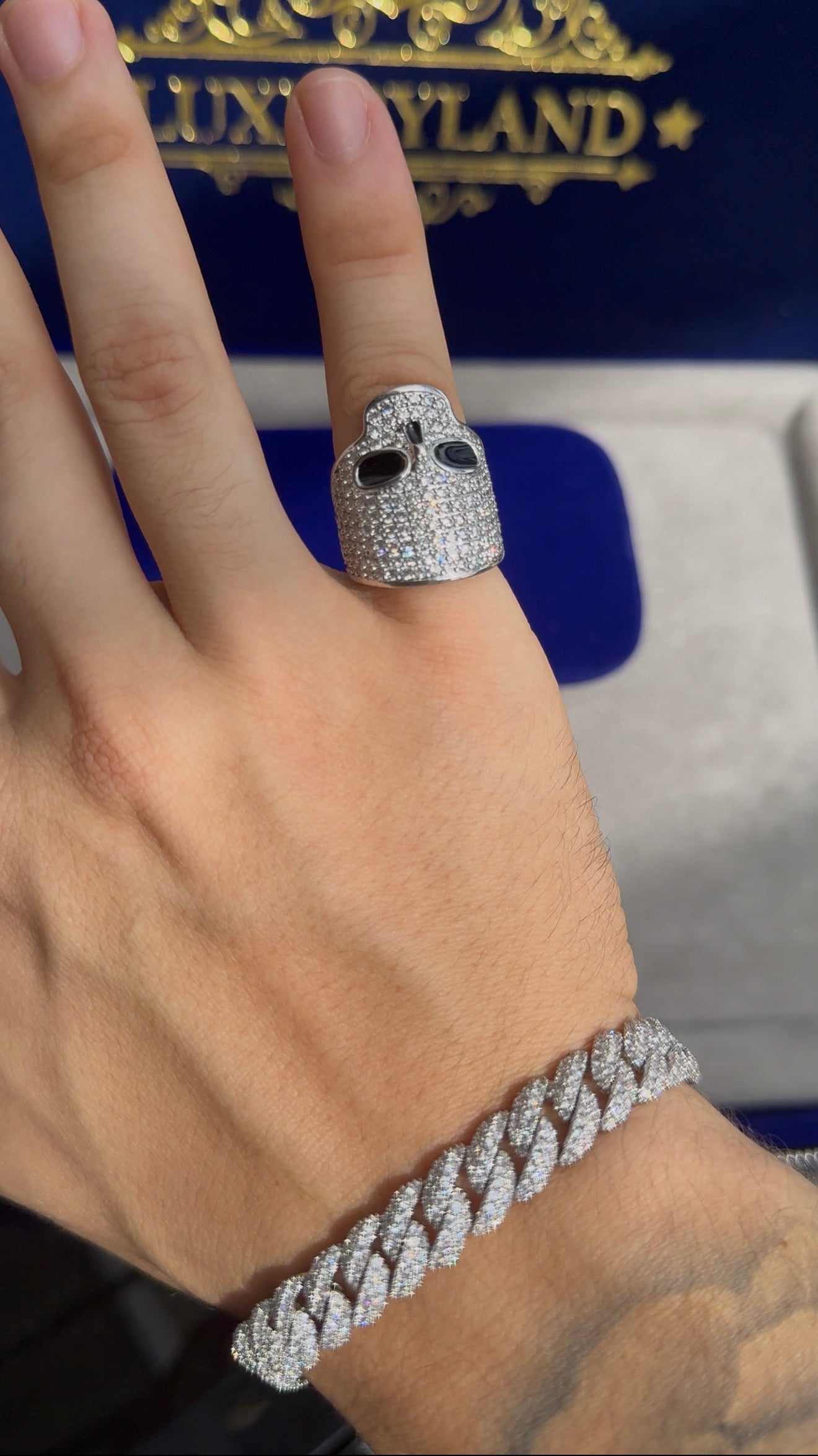 Combo brazalete Miami link  y anillo antrax whitegold