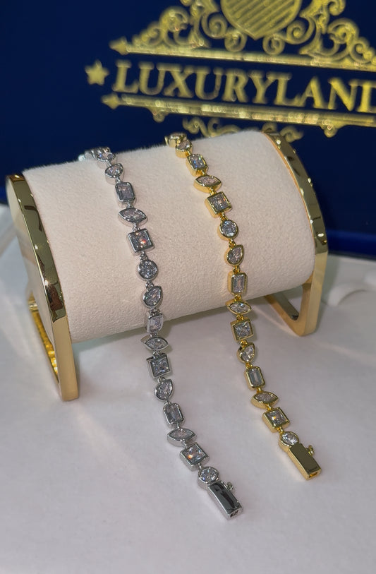 Combo de brazaletes multi stone full iced golden x whitegold