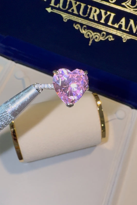 Anillo big heart pink de plata 925 con incrustación rose natural circonita cúbica CZ 2025