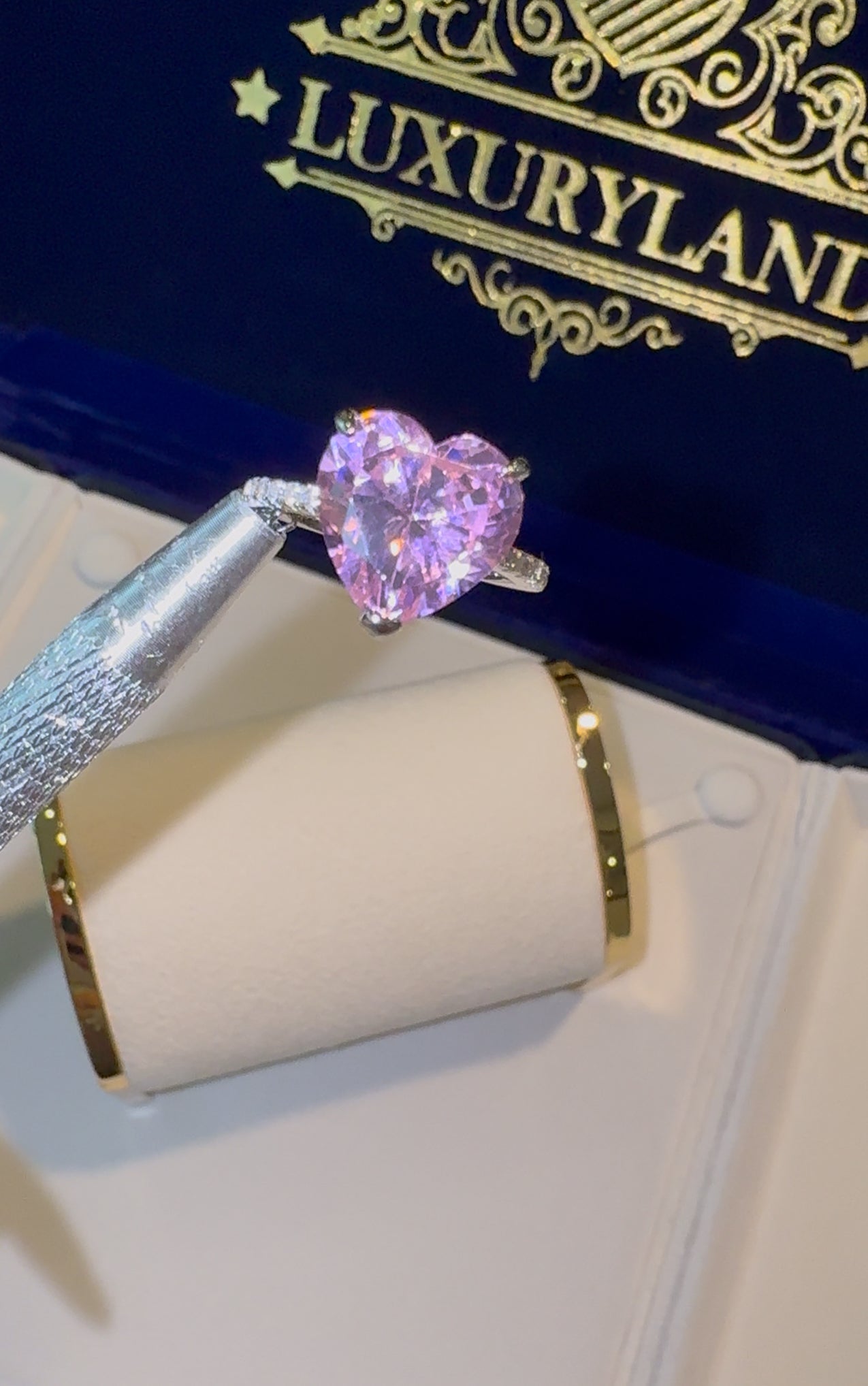 Anillo big heart pink de plata 925 con incrustación rose natural circonita cúbica CZ 2025