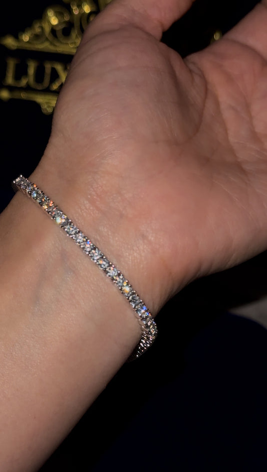 Combo de brazalete tennis 3mm white gold circonita cubica (CZ) + anillo purple square stone