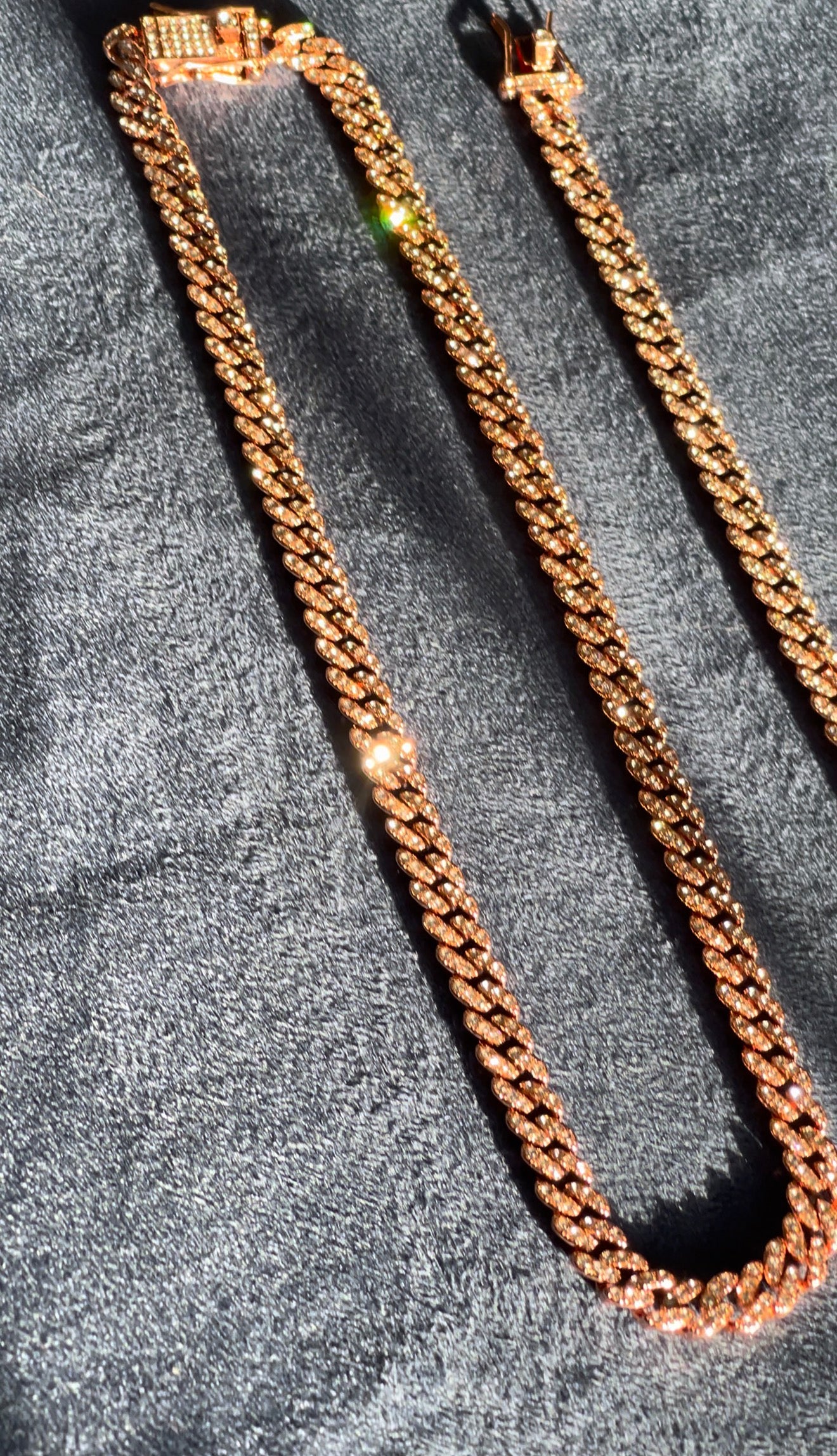 Conjunto cadena y brazalete 8 mm, rose gold, laminado 4 micras de 18 quilates